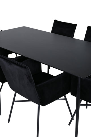 Venture Home Silar Matbord - 180 cm - Svart Melamin / Svarta Ben+Petra Stol - Svart / Svart Sammet_6