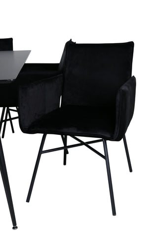 Venture Home Silar Matbord - 180 cm - Svart Melamin / Svarta Ben+Petra Stol - Svart / Svart Sammet_6