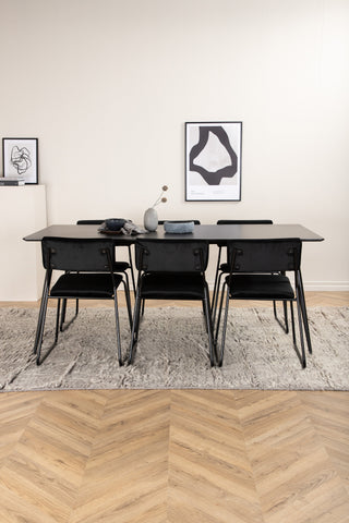 Venture Home Silar Matbord - 180 cm - Svart Melamin / Svarta Ben+Kenth Stol - Svart / Svart Sammet_6