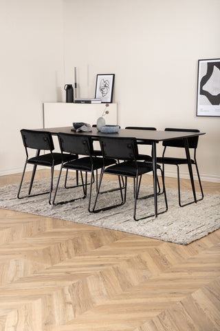 Venture Home Silar Matbord - 180 cm - Svart Melamin / Svarta Ben+Kenth Stol - Svart / Svart Sammet_6