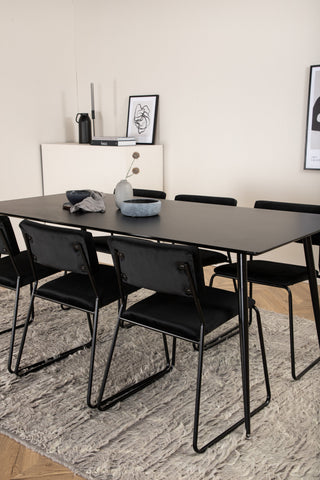 Venture Home Silar Matbord - 180 cm - Svart Melamin / Svarta Ben+Kenth Stol - Svart / Svart Sammet_6