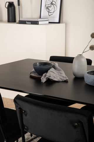 Venture Home Silar Matbord - 180 cm - Svart Melamin / Svarta Ben+Kenth Stol - Svart / Svart Sammet_6