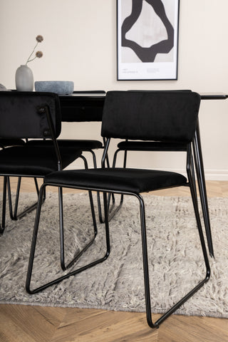 Venture Home Silar Matbord - 180 cm - Svart Melamin / Svarta Ben+Kenth Stol - Svart / Svart Sammet_6