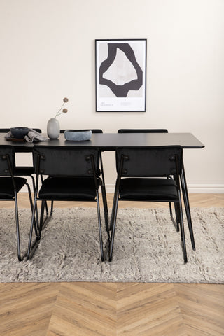 Venture Home Silar Matbord - 180 cm - Svart Melamin / Svarta Ben+Kenth Stol - Svart / Svart Sammet_6