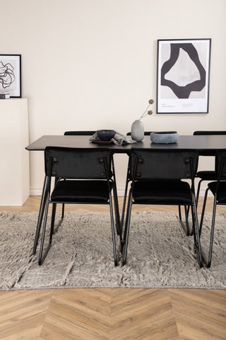 Venture Home Silar Matbord - 180 cm - Svart Melamin / Svarta Ben+Kenth Stol - Svart / Svart Sammet_6