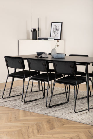 Venture Home Silar Matbord - 180 cm - Svart Melamin / Svarta Ben+Kenth Stol - Svart / Svart Sammet_6