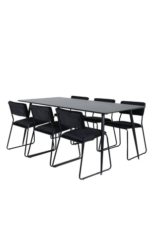 Venture Home Silar Matbord - 180 cm - Svart Melamin / Svarta Ben+Kenth Stol - Svart / Svart Sammet_6