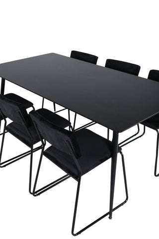 Venture Home Silar Matbord - 180 cm - Svart Melamin / Svarta Ben+Kenth Stol - Svart / Svart Sammet_6