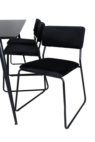 Venture Home Silar Matbord - 180 cm - Svart Melamin / Svarta Ben+Kenth Stol - Svart / Svart Sammet_6