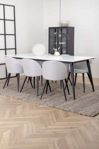 Venture Home Jimmy Matbord , Svart Vit HPL+Velvet Dining Chiar , Svarta ben , Light GreyFabric_6