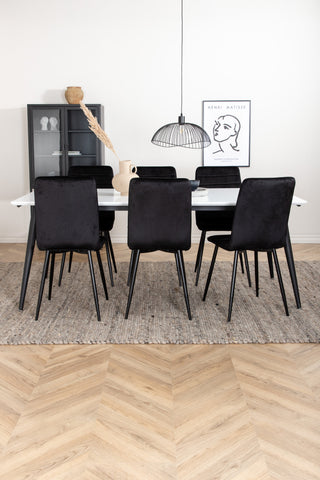 Venture Home Jimmy Matbord , Svart Vit HPL+Windu Lyx Stol , Svart Svart Sammet_6