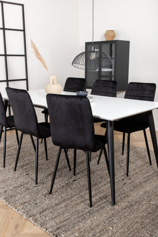 Venture Home Jimmy Matbord , Svart Vit HPL+Windu Lyx Stol , Svart Svart Sammet_6