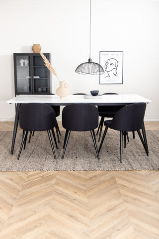 Venture Home Jimmy Matbord , Svart Vit HPL+Velvet Dining Chiar , Svarta ben, Svart Tyg_6