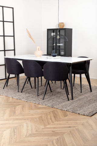 Venture Home Jimmy Matbord , Svart Vit HPL+Velvet Dining Chiar , Svarta ben, Svart Tyg_6