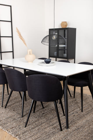 Venture Home Jimmy Matbord , Svart Vit HPL+Velvet Dining Chiar , Svarta ben, Svart Tyg_6