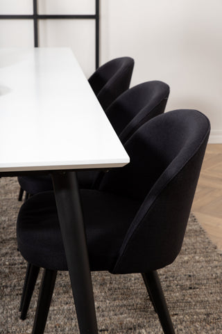 Venture Home Jimmy Matbord , Svart Vit HPL+Velvet Dining Chiar , Svarta ben, Svart Tyg_6