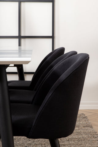 Venture Home Jimmy Matbord , Svart Vit HPL+Velvet Dining Chiar , Svarta ben, Svart Tyg_6