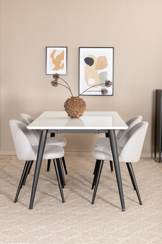Venture Home Jimmy Matbord , Svart Vit HPL+Velvet Dining Chiar , Svarta ben , Light GreyFabric_4