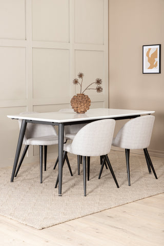 Venture Home Jimmy Matbord , Svart Vit HPL+Velvet Dining Chiar , Svarta ben , Light GreyFabric_4