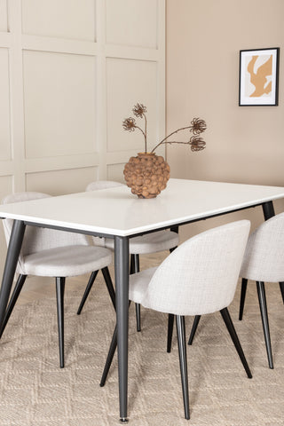Venture Home Jimmy Matbord , Svart Vit HPL+Velvet Dining Chiar , Svarta ben , Light GreyFabric_4