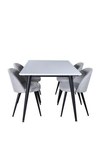 Venture Home Jimmy Matbord , Svart Vit HPL+Velvet Dining Chiar , Svarta ben , Light GreyFabric_4
