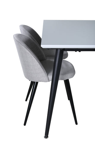 Venture Home Jimmy Matbord , Svart Vit HPL+Velvet Dining Chiar , Svarta ben , Light GreyFabric_4