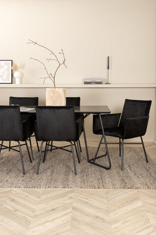 Venture Home Petra Matbord - Svart / Svart Faner+Petra Stol - Svart / Svart Sammet_6