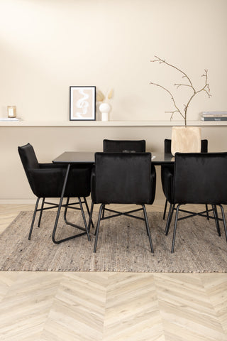 Venture Home Petra Matbord - Svart / Svart Faner+Petra Stol - Svart / Svart Sammet_6