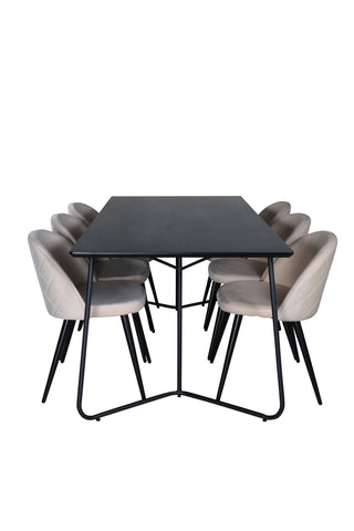 Venture Home Petra Matbord , Svart Svart Faner+Velvet Stitches Stol , Svart Beige Sammet_6