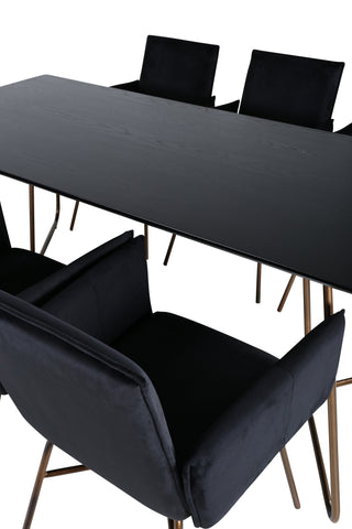 Venture Home Petra Matbord , Distressed Copper Black Faner+Petra Chair , Distressed Copper Black Velvet_6