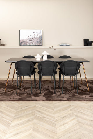 Venture Home Petra Matbord , Distressed Copper Black Faner+Vault Matstol , Svarta Ben , Svart Tyg_6
