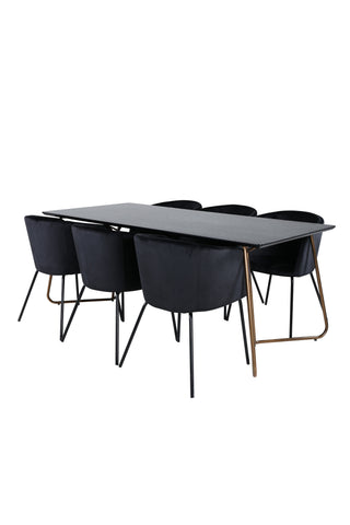 Venture Home Petra Matbord , Distressed Copper Black Faner+Berit Stol , Black Black Velvet_6