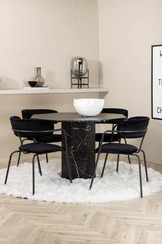 Venture Home Marbs Runt Matbord , Black Black Glass Marble+Arrow fåtölj , Black Ben , Black Velvet_4