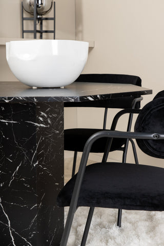 Venture Home Marbs Runt Matbord , Black Black Glass Marble+Arrow fåtölj , Black Ben , Black Velvet_4