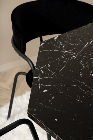 Venture Home Marbs Runt Matbord , Black Black Glass Marble+Arrow fåtölj , Black Ben , Black Velvet_4