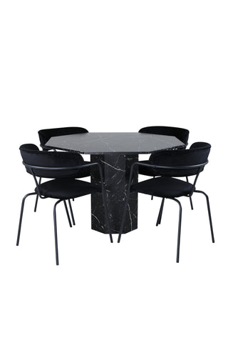 Venture Home Marbs Runt Matbord , Black Black Glass Marble+Arrow fåtölj , Black Ben , Black Velvet_4