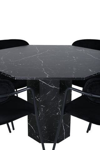 Venture Home Marbs Runt Matbord , Black Black Glass Marble+Arrow fåtölj , Black Ben , Black Velvet_4