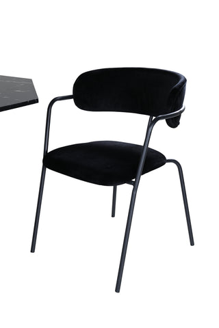 Venture Home Marbs Runt Matbord , Black Black Glass Marble+Arrow fåtölj , Black Ben , Black Velvet_4