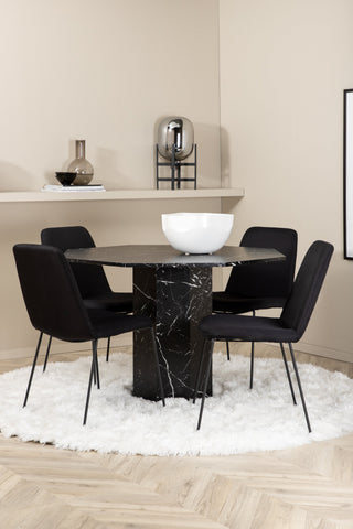 Venture Home Marbs Runt Matbord , Svart Svart Glas Marble+Muce Matstol , Svarta Ben , Svart Tyg_4