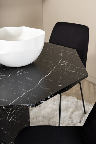 Venture Home Marbs Runt Matbord , Svart Svart Glas Marble+Muce Matstol , Svarta Ben , Svart Tyg_4