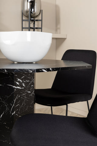 Venture Home Marbs Runt Matbord , Svart Svart Glas Marble+Muce Matstol , Svarta Ben , Svart Tyg_4