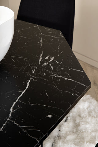 Venture Home Marbs Runt Matbord , Svart Svart Glas Marble+Muce Matstol , Svarta Ben , Svart Tyg_4