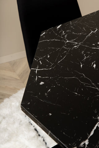 Venture Home Marbs Runt Matbord , Svart Svart Glas Marble+Muce Matstol , Svarta Ben , Svart Tyg_4
