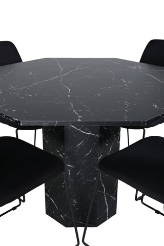 Venture Home Marbs Runt Matbord , Svart Svart Glas Marble+Muce Matstol , Svarta Ben , Svart Tyg_4
