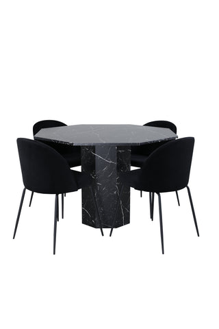 Venture Home Marbs Runt Matbord , Black Black Glass Marble+Wrinkles Matstol , Black Ben , Black Velvet_4