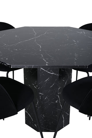 Venture Home Marbs Runt Matbord , Black Black Glass Marble+Wrinkles Matstol , Black Ben , Black Velvet_4