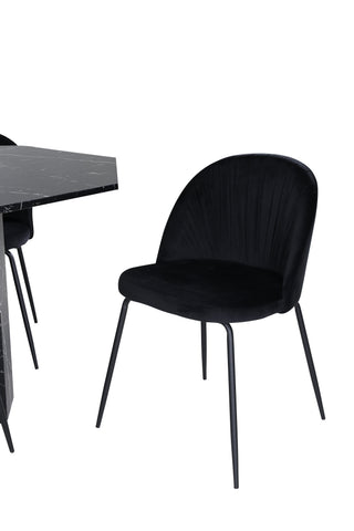 Venture Home Marbs Runt Matbord , Black Black Glass Marble+Wrinkles Matstol , Black Ben , Black Velvet_4