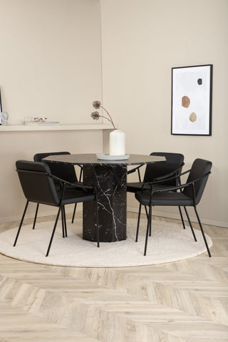 Venture Home Marbs Runt Matbord - Svart / Svart Glas Marble+Tvist Stol - Svart / Svart PU_4