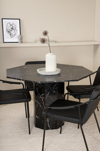 Venture Home Marbs Runt Matbord - Svart / Svart Glas Marble+Tvist Stol - Svart / Svart PU_4