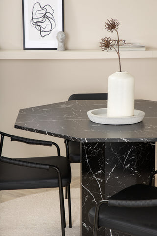 Venture Home Marbs Runt Matbord - Svart / Svart Glas Marble+Tvist Stol - Svart / Svart PU_4